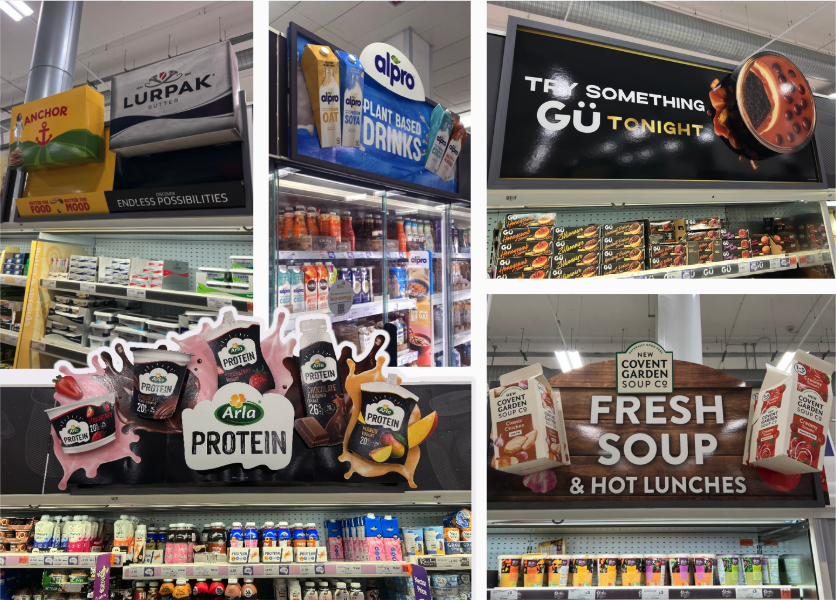 a selection of headers in the chilled aisles in Sainsburys stores that use 3D card engineering