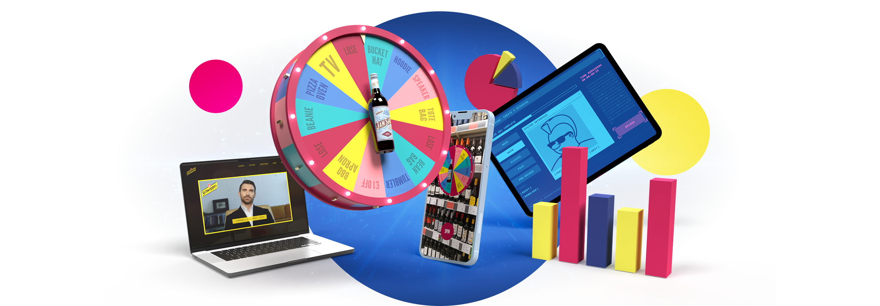 Digital examples of AI avatars, spin to win 3d wheels, gamification, competitions