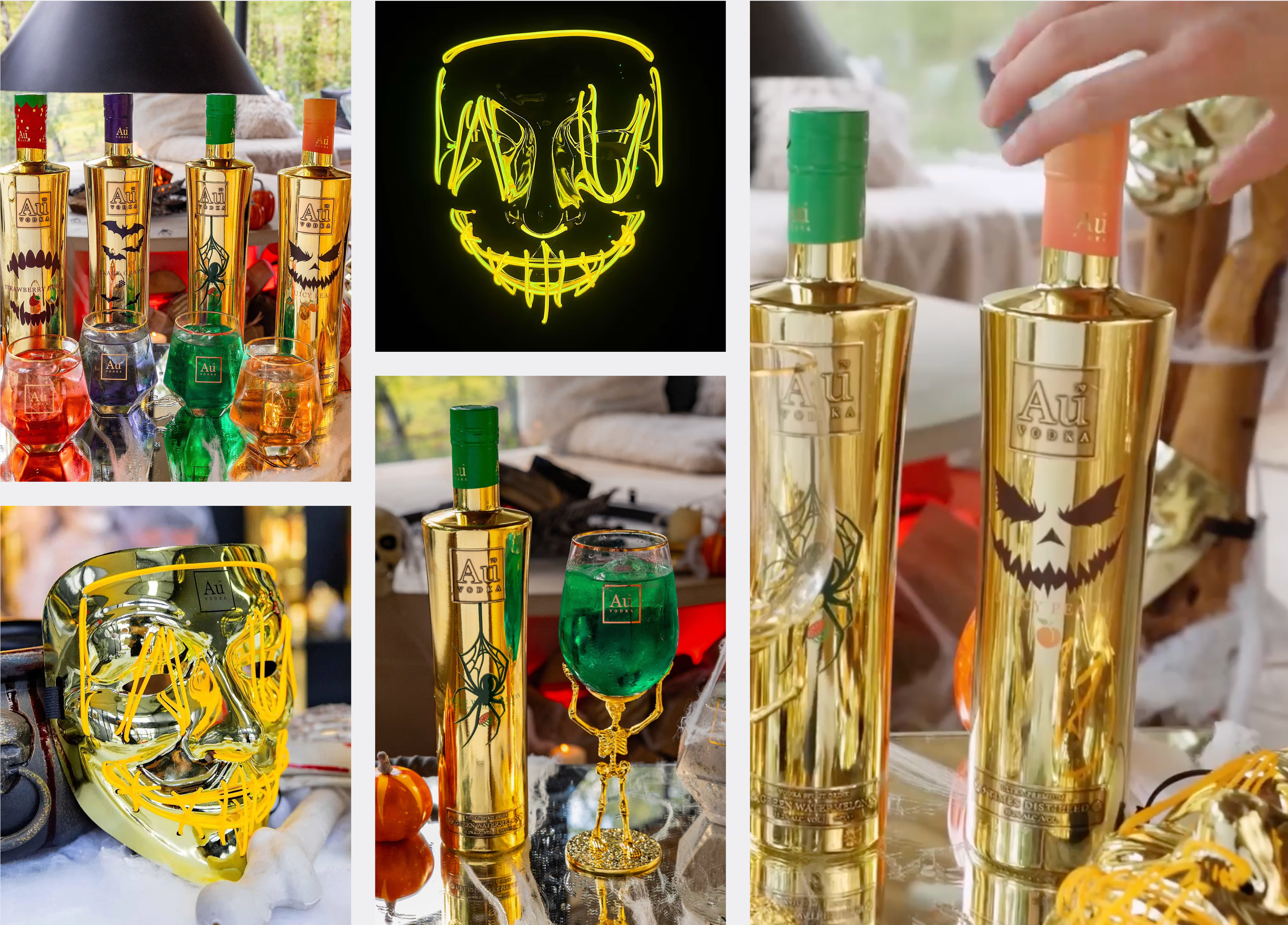 au vodka limited edition halloween bottles, glassware and merchandise