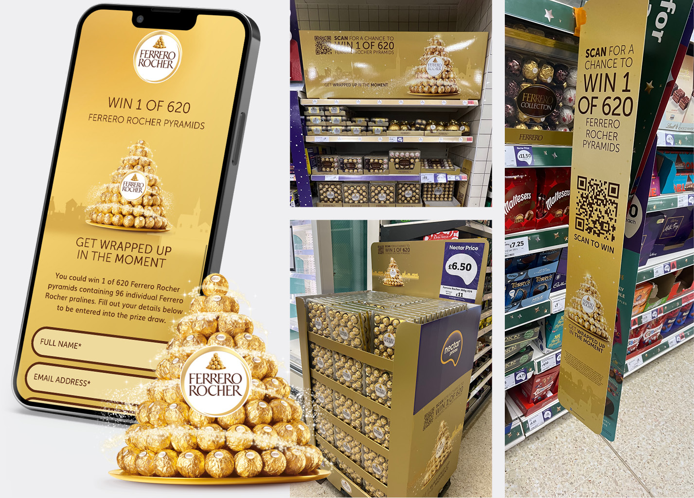 ferrero rocher win a pyramid of chocolates promotion in store
