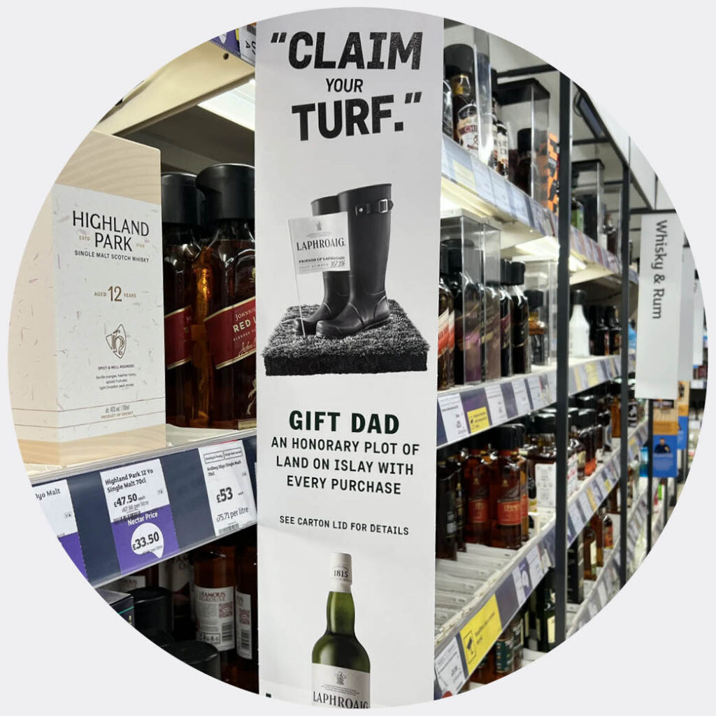 laphroaig fathers day claim your turf aisle fin in store