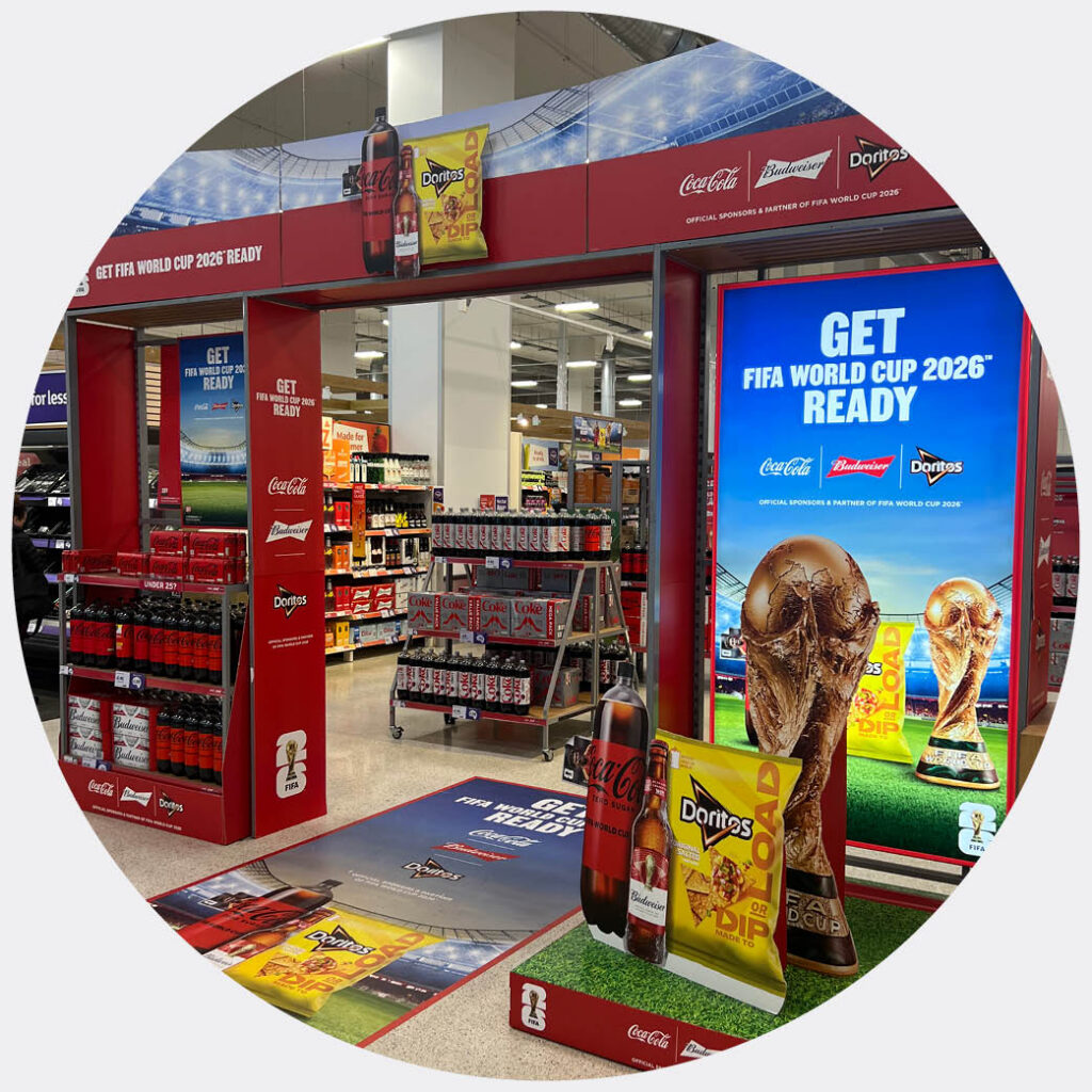 budweiser, coke, and doritos in store world cup arch