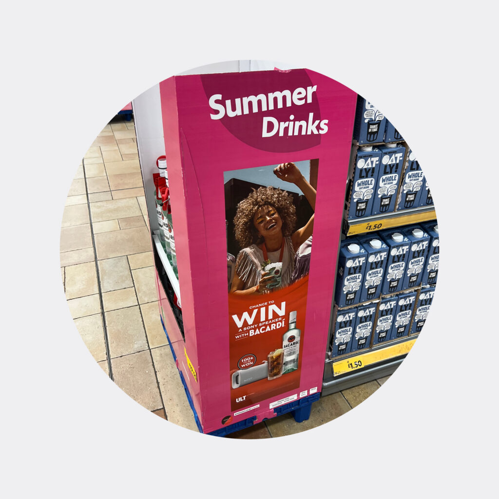 bacardi win a speaker promo in store pallet display