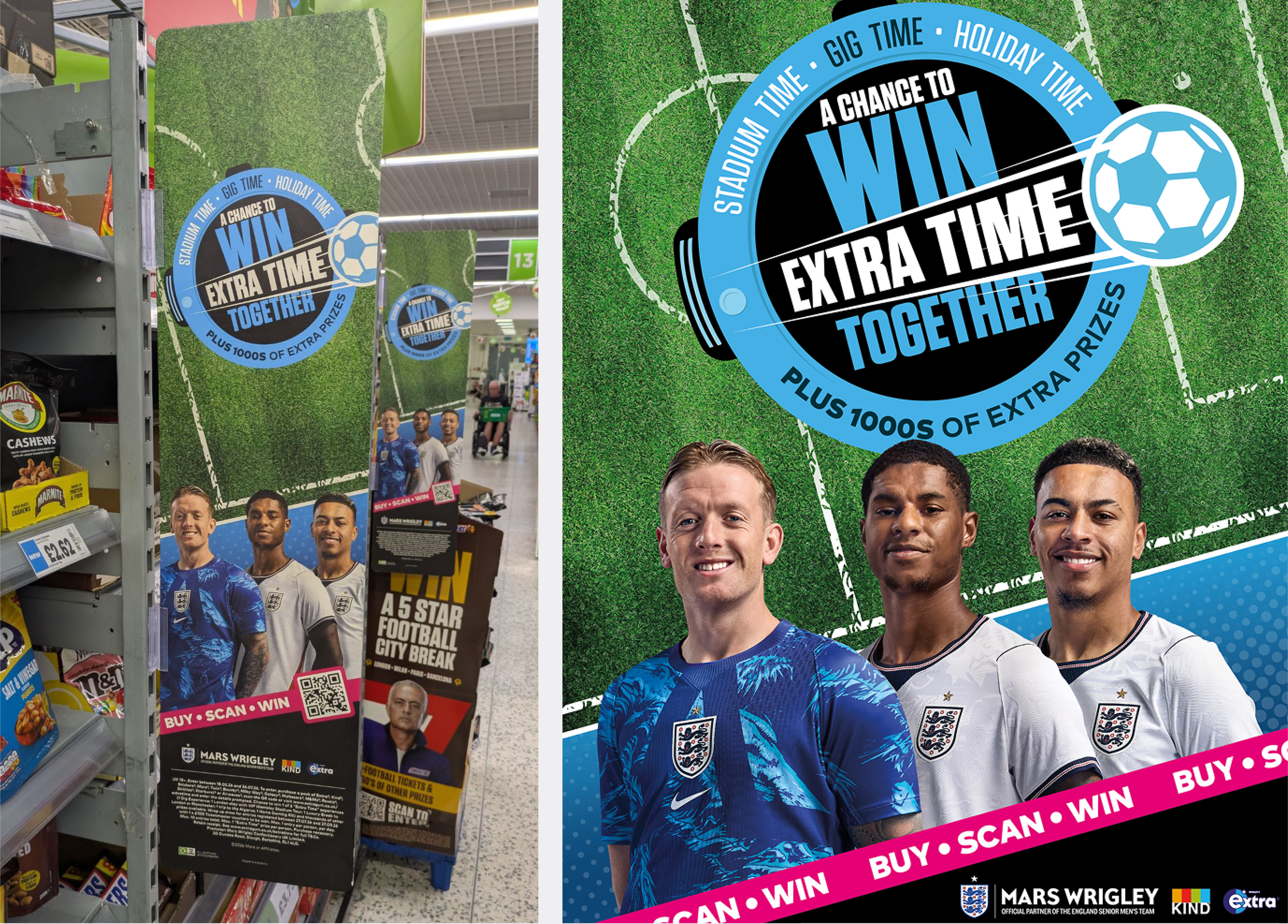 win extra time together promotion in store aisle flag